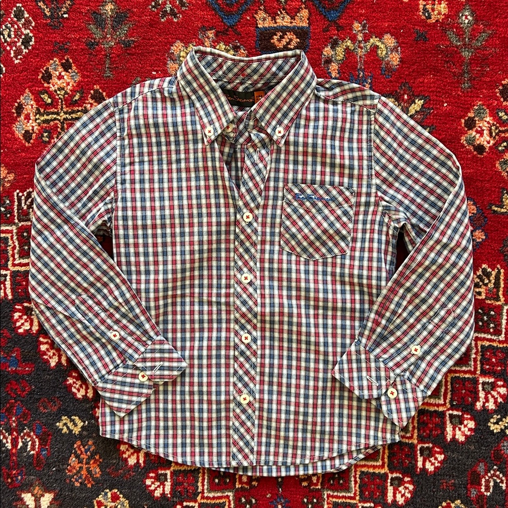 BEN SHERMAN age 4-5 blue and red plaid button down shirt with pocket